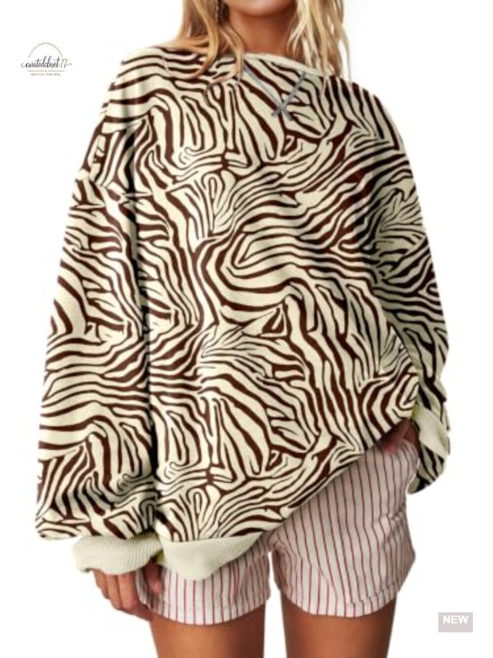 UEU Oversized Crewneck Sweatshirt Animal Print Long Sleeve Pullover
